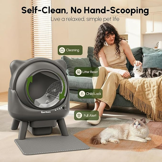 Automatic Litter Box, Self Cleaning Litter Box, Cat Robot for Multiple Cats, with Smart APP Control and Health Monitoring, Safety Sensors, with Trash Bags, Grey