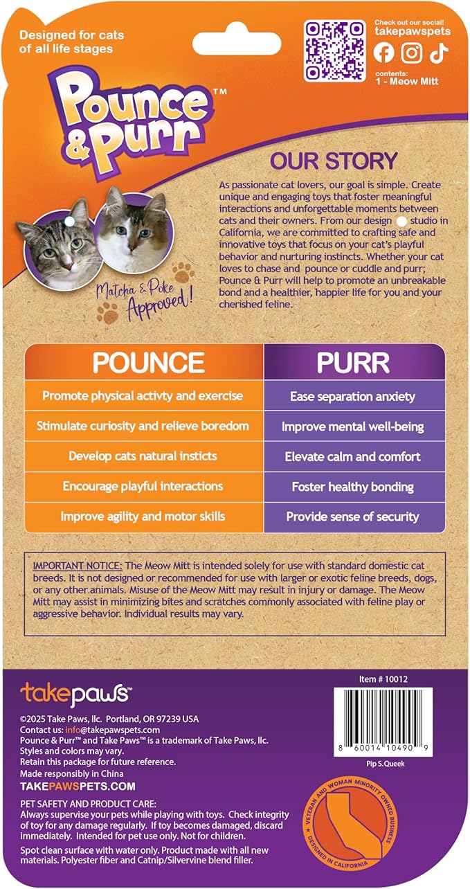Pounce & Purr® Meow Mitt Wearable Cat Toy – Cat Wrestling Glove, “Pip S. Queek” Plush Mitten with Catnip & Silvervine, Crinkle Sounds & Dangling Arms for Bonding Play with Cats & Kittens (Mouse)