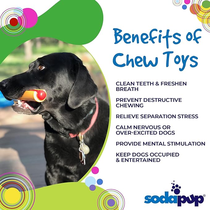 SodaPup Hot Dog – Durable Dog Chew Toy Made in USA from Non-Toxic, Pet Safe, Food Safe Nylon Material for Mental Stimulation, Clean Teeth, Fresh Breath, Problem Chewing, Calming Nerves, & More