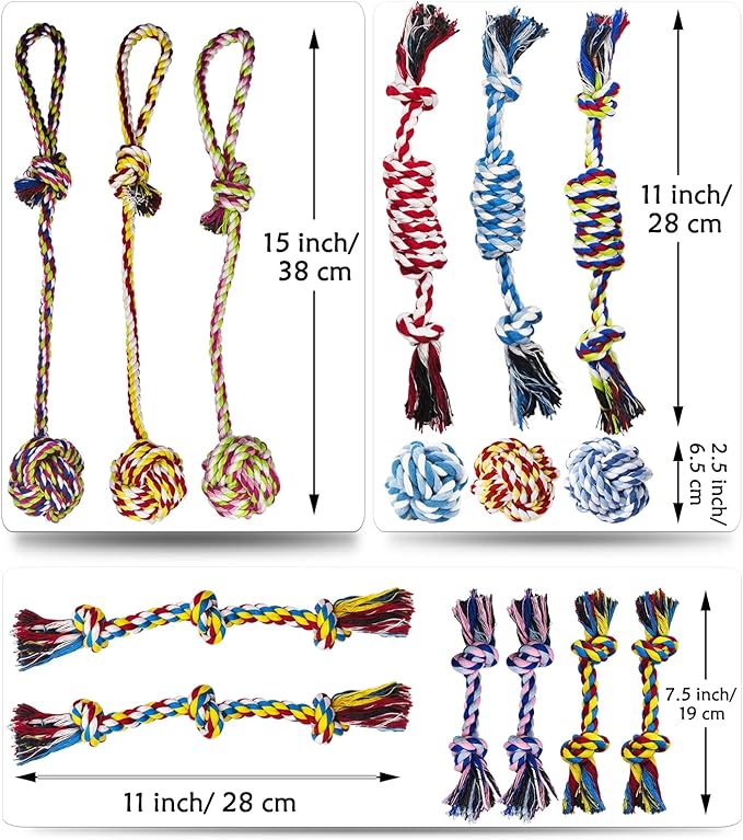Small Dog Rope Toys, 15 Pack Puppy Rope Toy Set for Small Breeds 0-22 lbs, Various Tug Toys for Teething, Entertainment & Interaction