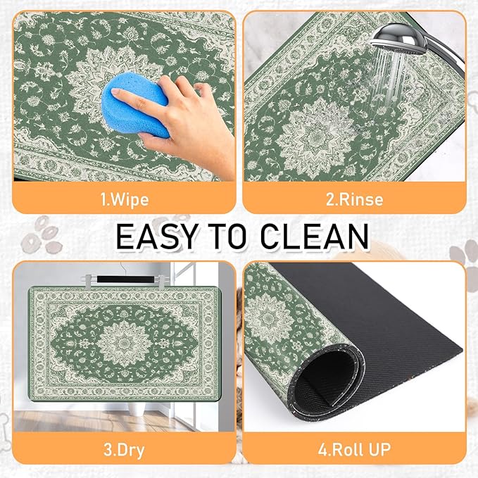 Dog Cat Food Mat - Absorbent Anti Slip Dog Bowl Mats for Food and Water, Quick Dry Cat Feeding Matts for Floors, Diatomite Pet Dish Placemat Accessories Supplies, Bohemia Style, 12 * 20in