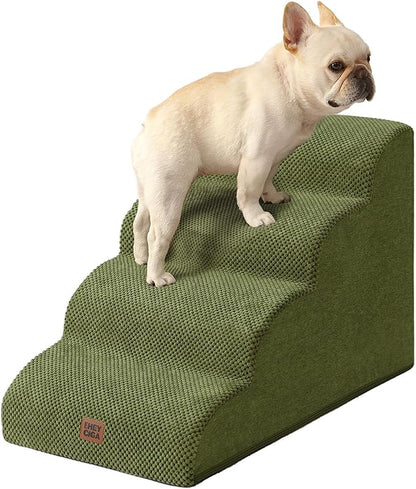 EHEYCIGA Curved Dog Stairs Ramp for High Beds 19.7" H, 4-Step Dog Steps for Small Dogs and Cats, Pet Stairs for High Bed Climbing, Non-Slip Balanced Pet Step Indoor, Olive Green