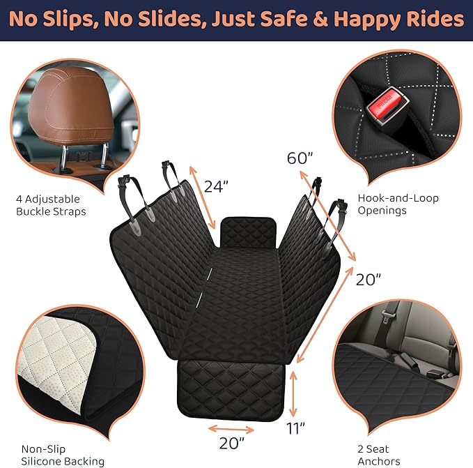 Petloox XL Dog Car Seat Cover for Back Seat, Waterproof Hammock for Car, SUV & Truck, Non-Slip Backseat Cover for Dogs, Heavy-Duty Dog Hammock Style Seat Protector Pets, Easy to Install & Clean