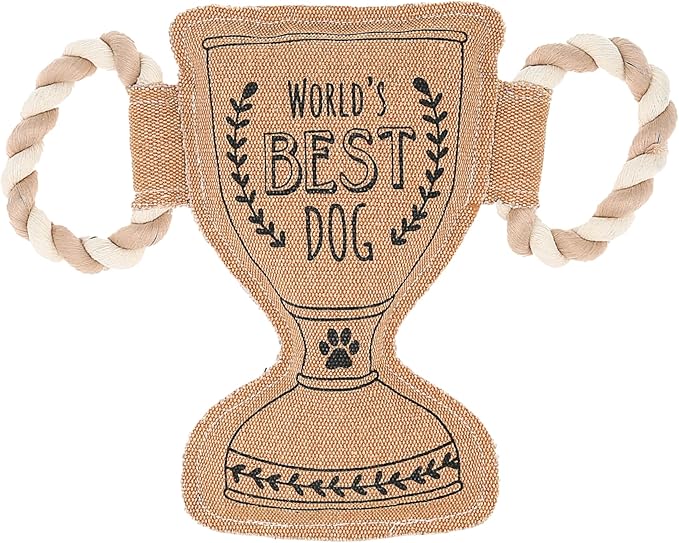 Pavilion - World's Best Dog - 11.25" Trophy Puppy Dog Toy with Rope Handle K-9 Furry Companion Celebration Aging Birthday Gift