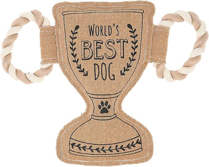 Pavilion - World's Best Dog - 11.25" Trophy Puppy Dog Toy with Rope Handle K-9 Furry Companion Celebration Aging Birthday Gift