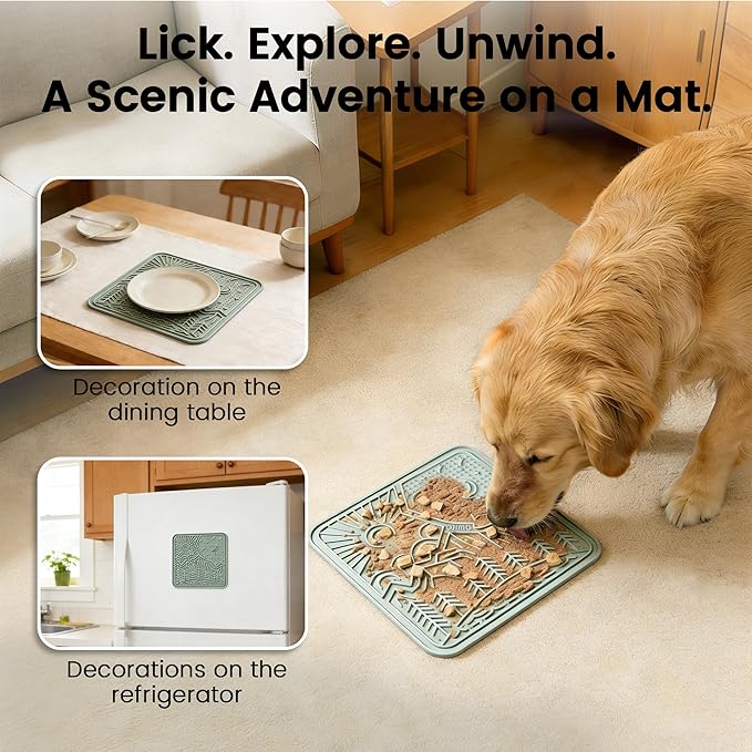 OHMO Lick Mat for Dogs and Cats Large(2 Pack) Nature Design Easy to Clean Pet Slow Feeder with Suction Cups, for Anxiety Relief and Boredom Reduction(Olive+Sage Green)