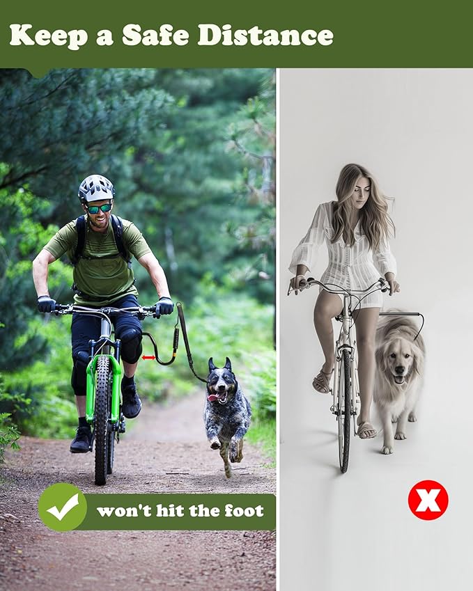 Dog Bike Leash - Hands-Free Bike Attachment for Dogs, Safe Shock-Absorbing, Adjustable Length, Easy to Install