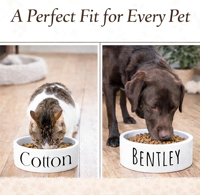 Custom Pet Bowl for Dogs & Cats | Personalized Food & Water Dish with Name | Microwave & Dishwasher Safe Ceramic Feeding Bowl | Gift Idea for Puppy, Kitten & Rabbit Owners | White – Small
