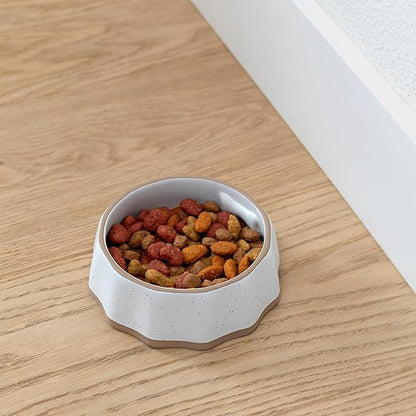 Fringe Studio Speckled Bone Small Sculpted Ceramic Pet Bowl W/Exposed Clay (5.25" Diameter x 1.75" H, 10 fl.oz.), PetShop Collection (779SM001)