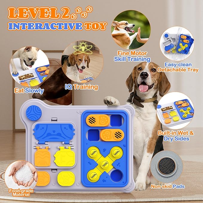 Dog Puzzle Toy Slow Feeder, Interactive Dog Toys for IQ Training & Mental Stimulation, Easy Clean Detachable Tray Non-Slip Base, Enrichment Toys for Small Medium Dogs, Blue