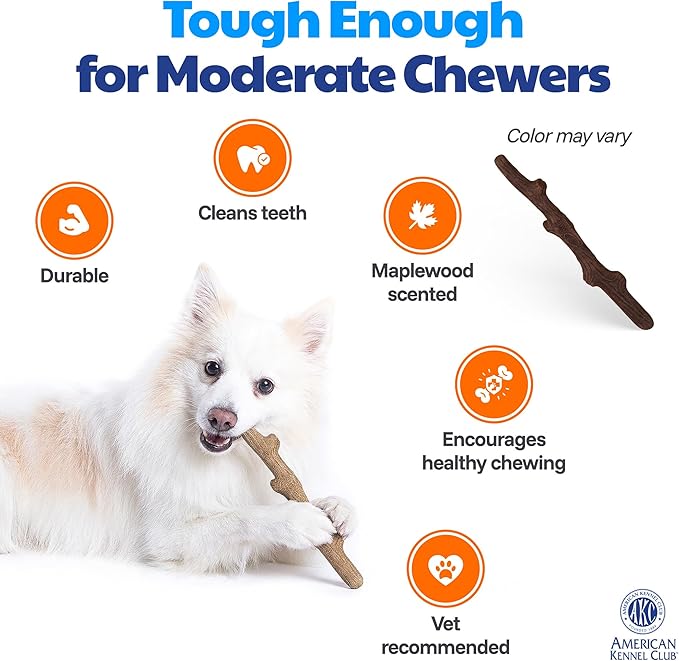 American Kennel Club Training Dog Chew Toy, TPR Wood Stick Dog Toy, Durable Dog Toy for Moderate Chewers, Maplewood Scented for Long-Lasting Engagement, Supports Dental Health