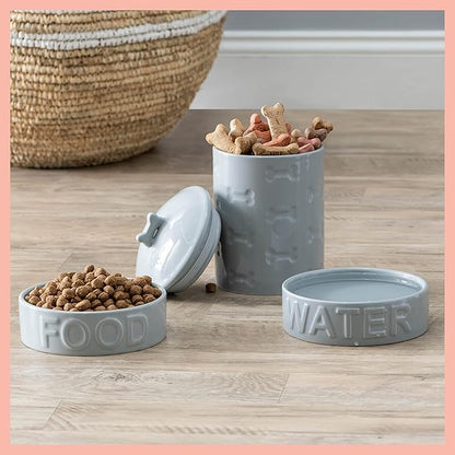 Park Life Ceramic Pet Bowls – Food Water Bowls for Dogs and Cats - Cute Pet Bowl for Small Medium and Large Size Dogs and Cats - Puppy Bowls (Small, Grey)