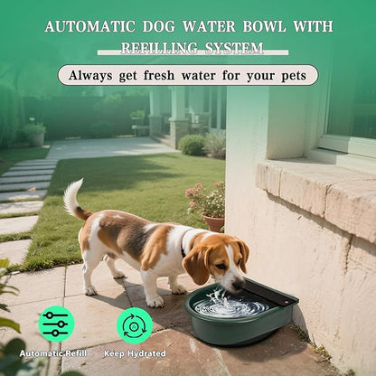 Automatic Dog Water Dispenser with Drain Valve, 1 Gallon Outdoor Auto Water Dog Bowl with Float Valve, Automatic Chicken Waterer with Hose Quick Connector, for Horse, Poultry (Green)