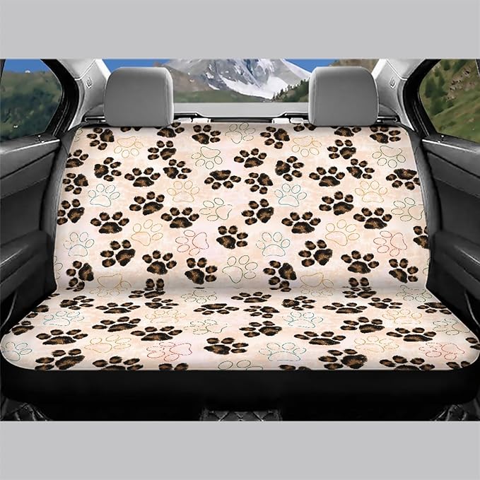 AFPANQZ Dog Paw with Bone Print Car Backseat Covers Dog Seat Cushion for Rear Seat Non-Slip Soft Car Seat Covers for Dogs, Pet, Car Bench Protective Covers Brown