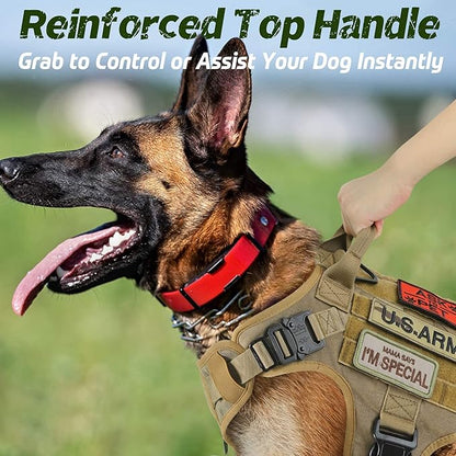 rabbitgoo Tactical Dog Harness for Large, Heavy Duty Pet Harness with Handle, No-Pull Service Vest Large Breed, Adjustable Military Dog Vest for Training Hunting Walking, Brown, XL
