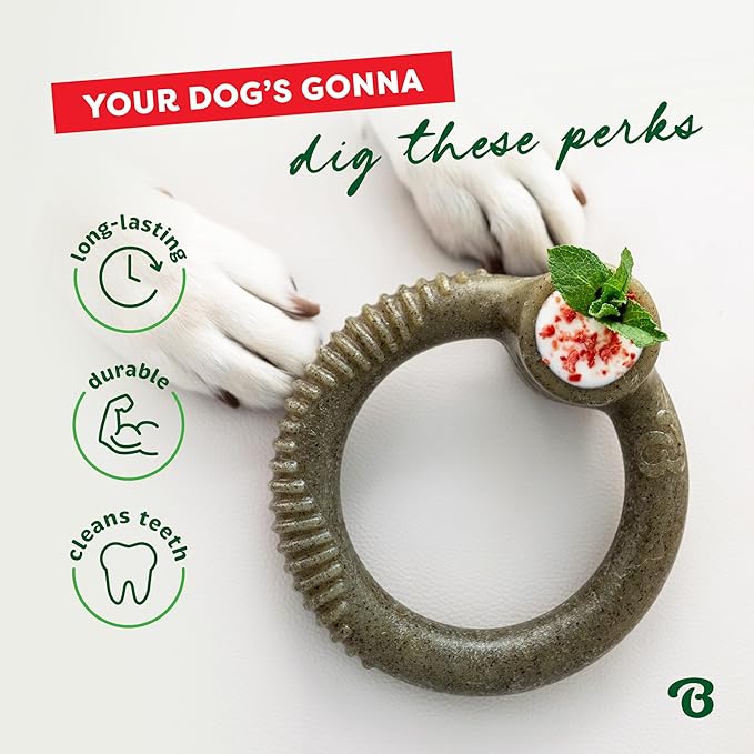 Benebone Peppermint Ring – Limited Edition Holiday Flavor, Durable Chew Toy for Aggressive Chewers, Made in USA, Large