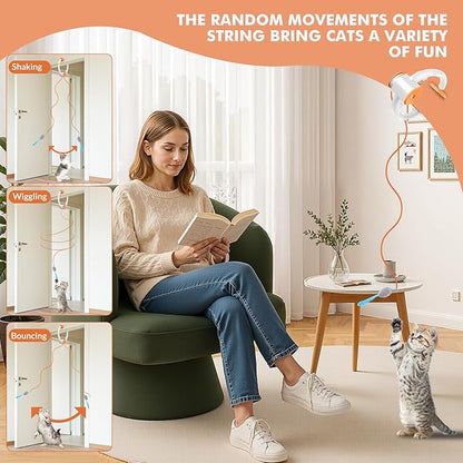Interactive Cat Toys for Indoor Cats, Automatic Electric Flying Bird Feather Wand Toy, Rechargeable Electric Exercise Feather Toy for Bored Kittens and Adult Cats, Orange