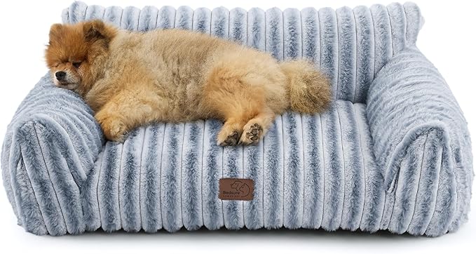 Bedsure ComfyFleece Cute Cat Couch for Pets - Fluffy Small Dog Sofa with Premium Soft Corduroy Fleece, Pet Sofa with Washable Cover, Supportive Dog Couch Bed for Small Dogs, 30inch, Vintage Indigo