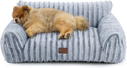 Bedsure ComfyFleece Cute Cat Couch for Pets - Fluffy Small Dog Sofa with Premium Soft Corduroy Fleece, Pet Sofa with Washable Cover, Supportive Dog Couch Bed for Small Dogs, 30inch, Vintage Indigo