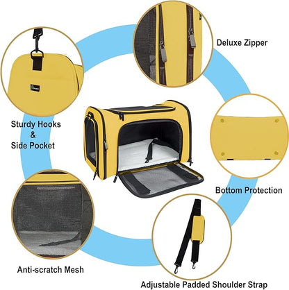 Soft Sided Carrier for Small Medium Cats Dogs ,TSA Airline Approved Collapsible Travel Pet Carrier (Medium, Yellow)
