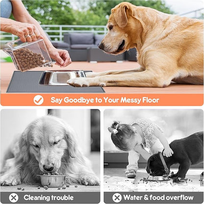 Dog Cat Food Mat for Food and Water Silicone Pet Feeding Mat Water Bowl Dish Mats for Floors Waterproof Nonslip Placemat Tray to Stop Messes on Floor