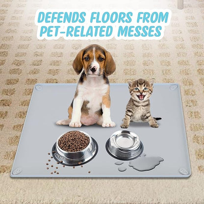 TidyFriend Pet Food Mat 30 x 23 Inches, Pet Tray for Food and Water, Dog Food Mats, Silicone Cat Food Mat, Non Slip Pet Food Mat, Dog Bowl Mat Waterproof, Pet Supplies (Soft Grey)