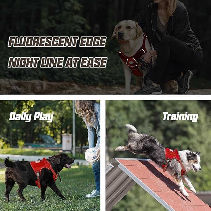 AUROTH Tactical Dog Harness for Large Dogs No Pull Adjustable Pet Harness Reflective K9 Working Training Easy Control Pet Vest Military Service Dog Harnesses Red XL