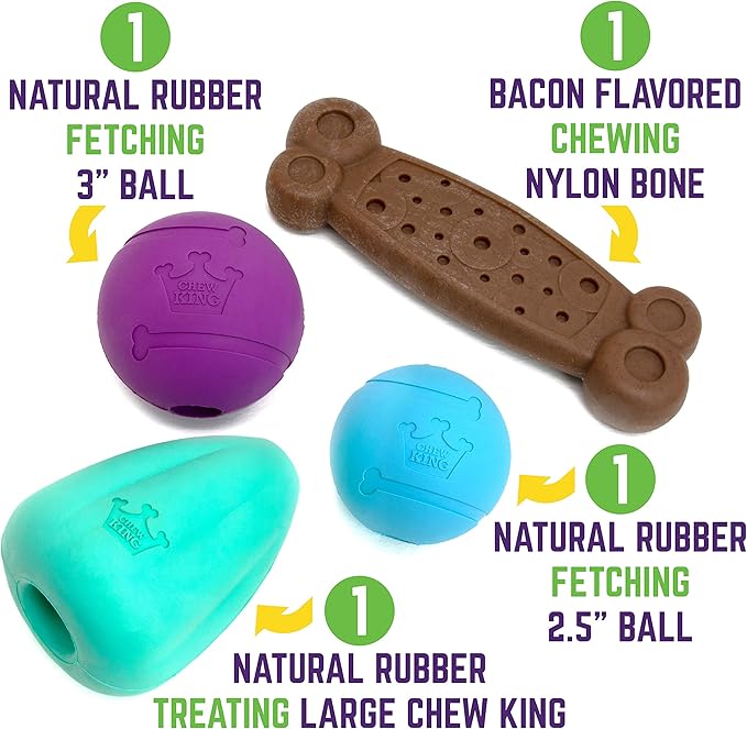 Chew King by Mammoth Dog Box Large- Durable Fetch Balls, Treater and Chewing Toy Collection, Teal (CM-10100-CS01)