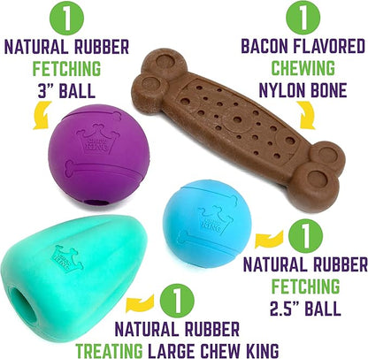 Chew King by Mammoth Dog Box Large- Durable Fetch Balls, Treater and Chewing Toy Collection, Teal (CM-10100-CS01)