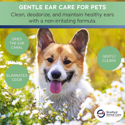 Stratford Pharmaceuticals Ear Cleaner & Drying Solution for Dogs & Cats w/Aloe Vera to Wash Debris, Wax, Odor & Irritation Relief, Sweet Pea Vanilla Scent, 8 oz