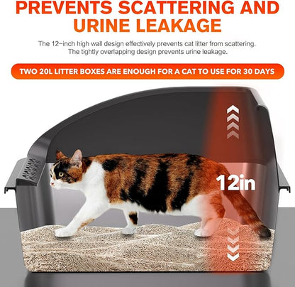 2PACK Stainless Steel Cat Litter Box, 20" L x 13.8" W x12 H Metal Kitty Litter Box with Lid, Never Absorbs Odors, Leak-Proof, Non-Sticky, Easy to Clean, with Scoop