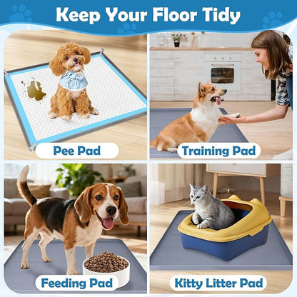 Dog Pee Pad Holder, Dog Potty Tray Silicone Puppy Pad Holder Tray Fits for 27" x 27" Training Pads, Puppy Potty Tray with 4 Clamps No Spill Raised Lip High Edge for Floor Protection (Dark Grey)