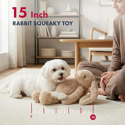 Pet Lou 15-Inch Rabbit Dog Squeak Toys, Durable Plush with Crinkle Interactive Dog Toy, Not for Heavy Aggressive Chewers, Colossal Dog Chew Toys