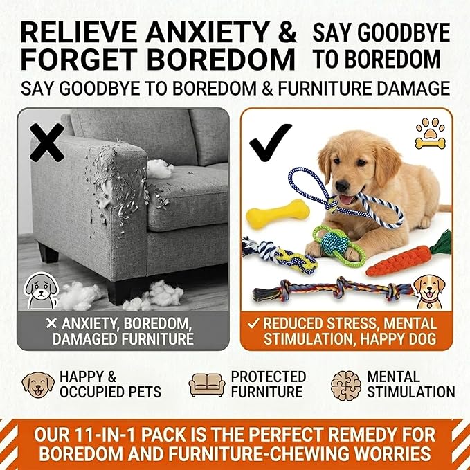 Pack Pet 11 Pack Dog Toys for Puppies, Small Dogs & Medium Dogs, Durable Dog Chew Toys, Interactive Rope Toys for Teething, Puppy Teething Toys for Dental Health, Dog Toys Variety Set for Boredom