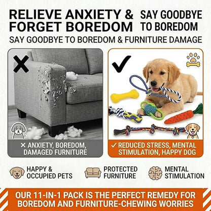 Pack Pet 11 Pack Dog Toys for Puppies, Small Dogs & Medium Dogs, Durable Dog Chew Toys, Interactive Rope Toys for Teething, Puppy Teething Toys for Dental Health, Dog Toys Variety Set for Boredom