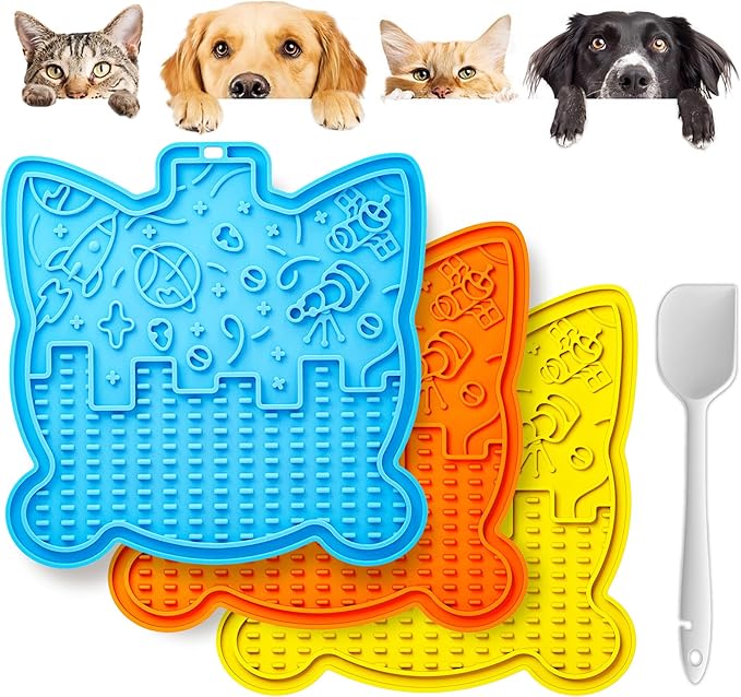 Lick Mat for Dogs & Cats 3 Pack - Silicone Dog Lick Mat with Suction Cups - Anxiety Relief/Promotes Healthy Eating/Frozen & Dishwasher Safe - Pet Peanut Butter Lick Pad LPFALASAT Bomb Cat