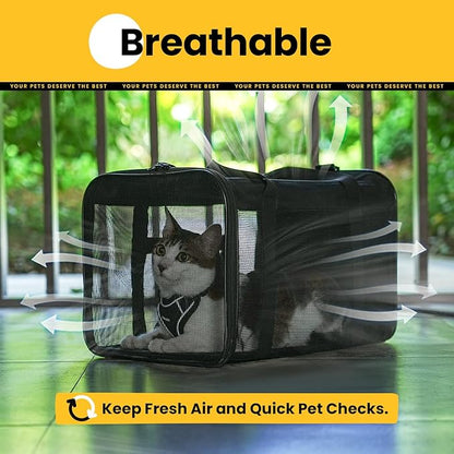 Cat Carrier Bag,Soft-Sided Pet Carriers for Dogs with 4-Sided Mesh,Airline Approved Cat Transport Carrier for Small&Medium Cats Kitten Puppy Up to 15Lb,Collapsible Cat Travel Carrier-M,Black
