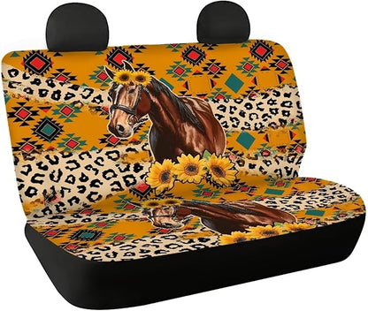 AFPANQZ Horse Stripes Car Rear Seat Covers Set Universal Fabric Cloth Car Seat Cover Boho Automatic Backseat Protector Fit SUV Truck Van Dog Back Seats Protection Dust-Proof Washable Cover