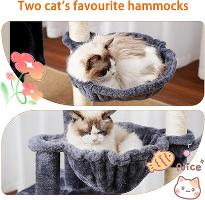 Heybly Cat Tree, 39.4 Inches Tower Condo with Scratching Post, Cat Tower for Indoor Cats, Fully Wrapped Sisal Pole, Soft Platform, 2 Baskets and Dangling Toy, Smoky Gray HCT006SG