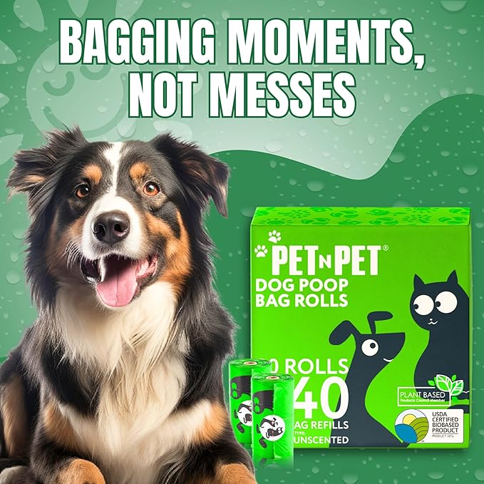 Pet N Pet 540 Counts Green Poop Bags for Dogs, 41% Plant Based & 59% PE Extra Thick Dog Poop Bags Rolls, 9" x 13", Unscented Dog Waste Bag, Pet Supplies for Dogs