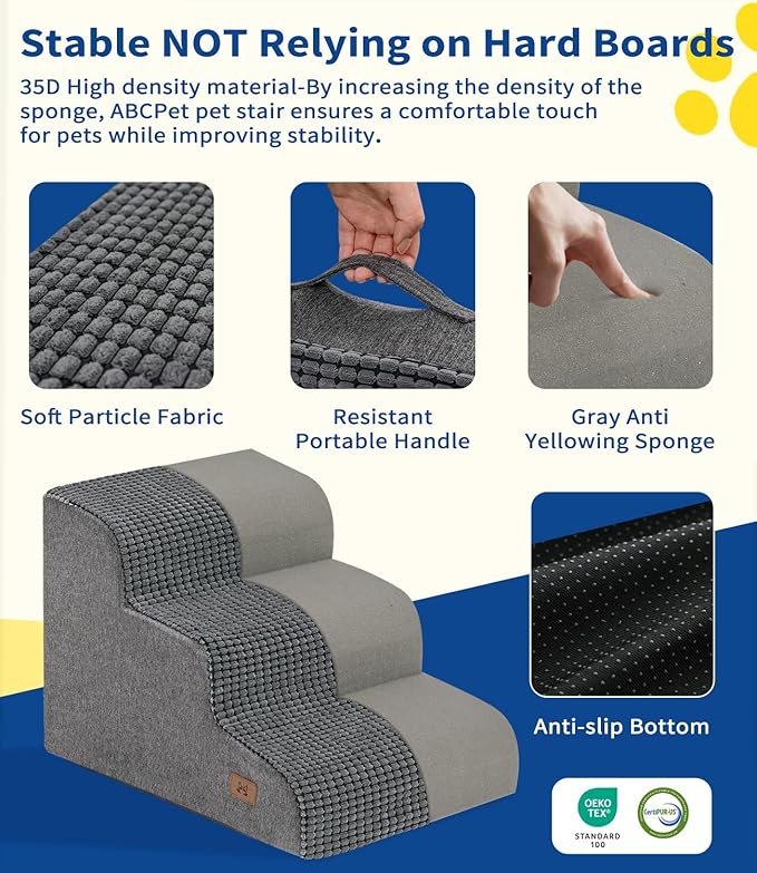 Dog Stairs for Small Dogs, 15.7" H Dog Steps for Bed 35D Strong Support Foam Stairs for High Bed or Couch Sofa Non-Slip Balanced Pet Steps Indoor, Grey