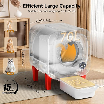 Self Cleaning Litter Box, Extra Large Automatic Cat Litter Box Self Cleaning for Multiple Cats, App Control, Safety Protection, Ultra-Quiet,Includes Trash Bags,Red