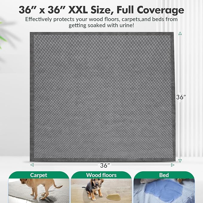 Upgraded Charcoal Puppy Pads, Thicken XXL 36’’x36’’ Pee Pads for Dogs, Super Absorbent Up to 12Cup, Odor Control & Leak Proof Dog Training Pads for Surgery, Older,Puppy, 45 Counts