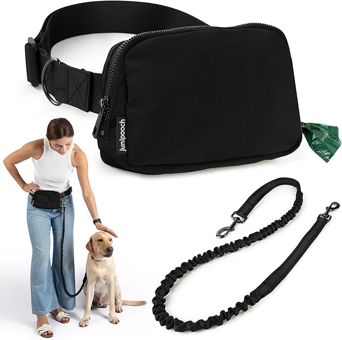 Hands Free Dog Leash with Dog Treat Pouch - Stylish & Trendy Waist Leash for Dog Walking - Wear on Waist or Crossbody - Durable & Detachable - Shock Absorbing - Waste Bag Dispenser - Walk or Run