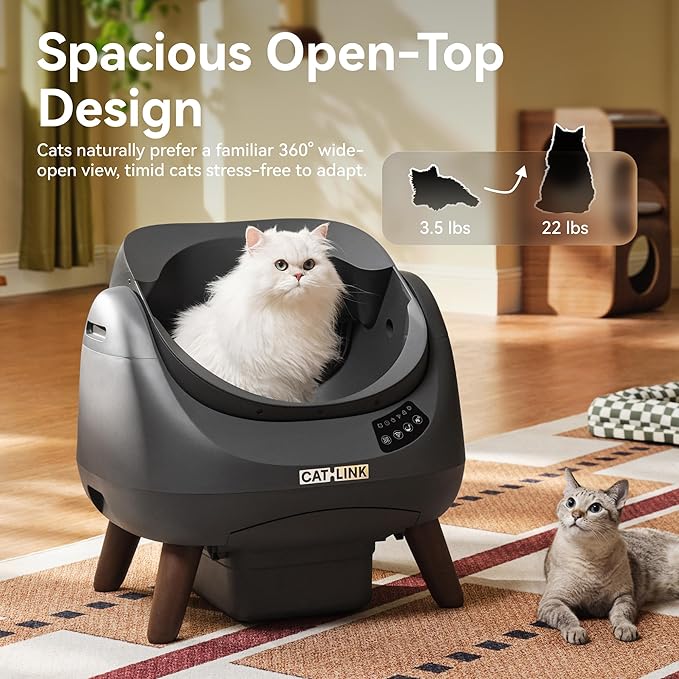 CATLINK Self Cleaning Cat Litter Box Open-X, 5G & 2.4G WiFi, Safe Anti-Pinch Automatic Litter Box Open Top, AI Waste Analysis Health Monitor, App, Odor Free - White/Large (Multi-Cat Household)