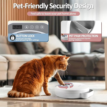 Automatic Cat Feeder Wet Food, Battery Operated Auto Feeder 4 Meals with 2 Ice Packs, Digital Cordless Pet Fresh Food Bowl for Cats Small Dogs with Programmable 12H/24H Format Timer-(Battery Included)