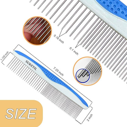 Dematting Comb for Dogs & Cats, Removes Tangles & Matted Fur, Stainless Steel Teeth, Non-Slip Handle, Pet Grooming Tool (Style 1- Blue)