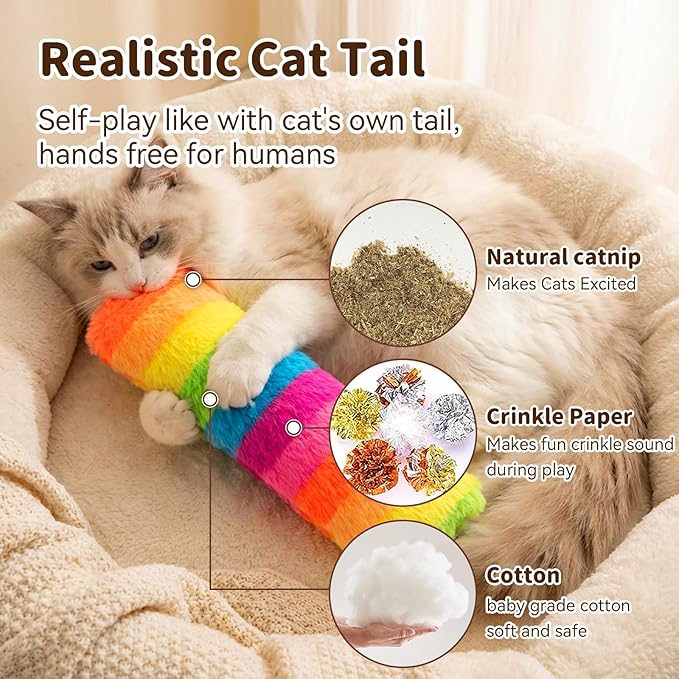 Cat Toys 3 Pack Catnip Pillows, Soft and Durable Crinkle Sound with Catnip Inside, Interactive Cat Toy Indoor Cats Kitten Kicker, Promotes Kitty Exercise, Easter Gifts Toys-Rainbow Color