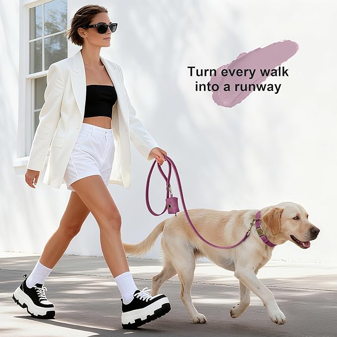 Didog Soft PU Leather Dog Collar, Stylish Quick Released Dog Collar for Large Dogs, Easy Clean Adjustable Pet Collar for Daily Walking, Purple, L Fit 16-22" Neck