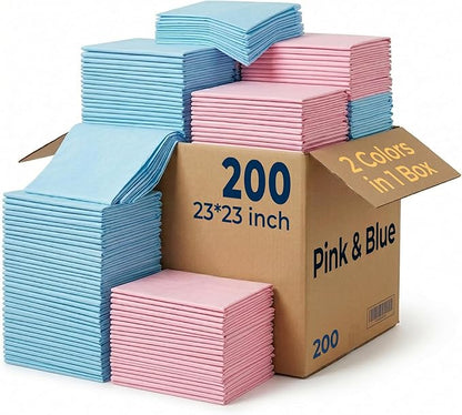 Dog Pee Pads 200 Count (Up to 100 Days) 23x23” – MoMoCo Dual Color (Pink & Blue) Super Absorbent 6-Layer Leak-Proof Puppy Training Pads, Bulk Value Pack for Multi-Pet Homes